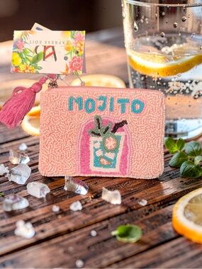 Pink Mojito Beaded Zip Pouch with Tassel